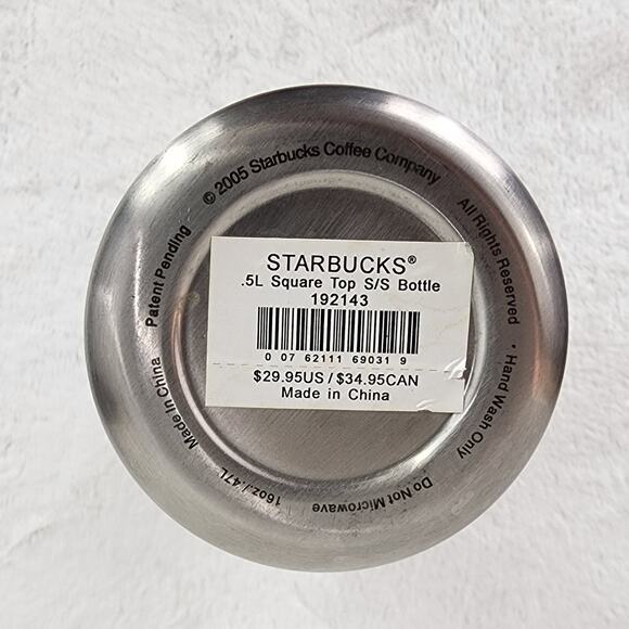 2005 Starbucks .5L Square Top Stainless Steel Bottle with Black Rubber Grip. NWT - Picture 6 of 9
